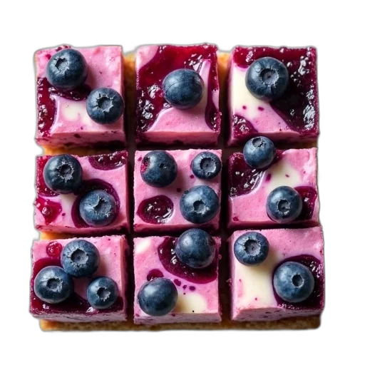 food, crown, blueberry, cheesecake, squares, cut, into, six transparent PNG cut-out