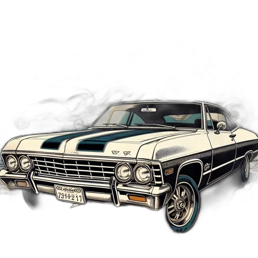 car, photorealistic, concept art, comic book art, cartoon, vintage, chevrolet, blue transparent PNG cut-out