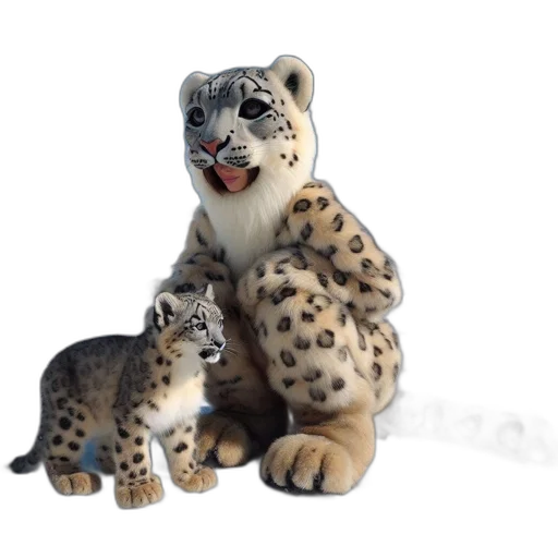animal, creature, 3d render, concept art, photorealistic, two, snow, leopards transparent PNG cut-out