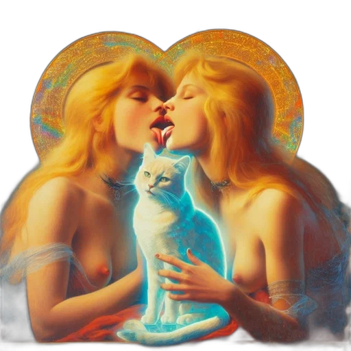 oil painting, fantasy art, photorealistic, vaporwave, neon lights, fire, two, women transparent PNG cut-out