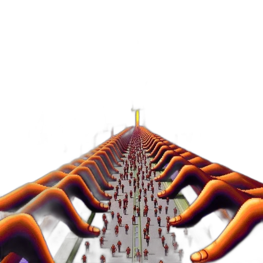 3d render, concept art, city street, procession, small, figures, walks, pathway transparent PNG cut-out