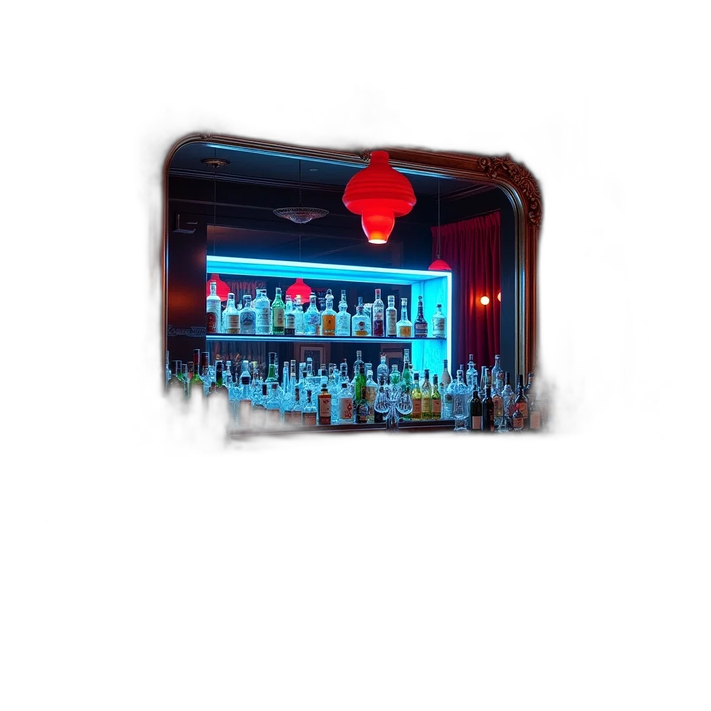bottle, staff, umbrella, jacket, 3d render, concept art, vaporwave, cyberpunk transparent PNG cut-out