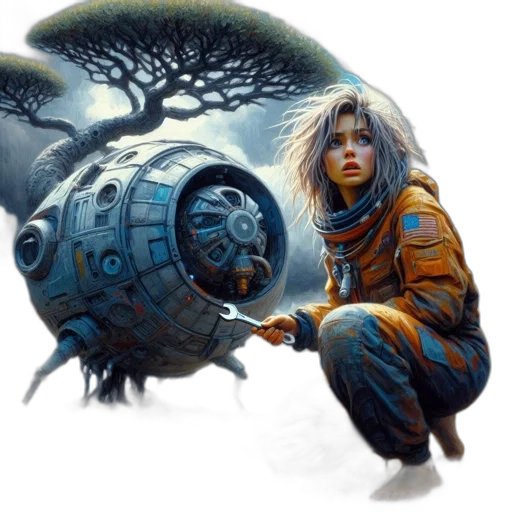 robot, creature, concept art, fantasy art, cyberpunk, comic book art, outer space, underwater transparent PNG cut-out