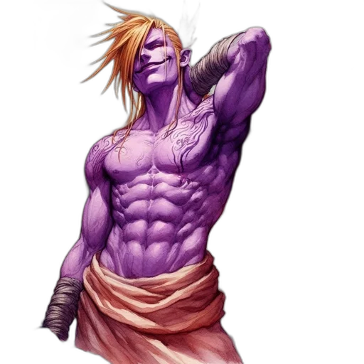 comic book art, concept art, fantasy art, photorealistic, muscular, purple-skinned, winged, humanoid transparent PNG cut-out