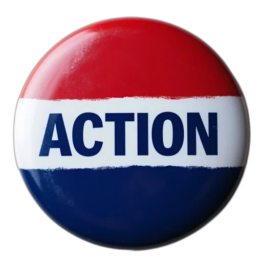 obama, campaign, button, says, action transparent PNG cut-out