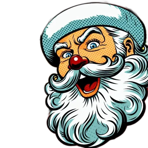 cartoon, comic-style, pop-art, santa, claus, exaggerated, features, dynamic transparent PNG cut-out