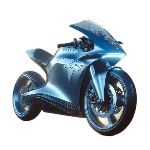 car, 3d render, concept art, photorealistic, tesla-branded, futuristic, motorcycle, stands transparent PNG cut-out