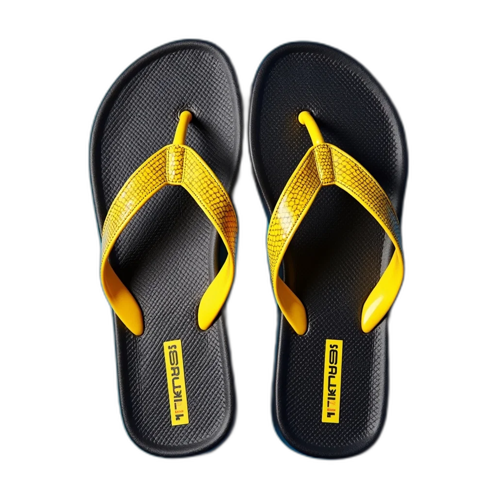 shoes, pair, black, yellow, flip-flops, snake, skin, pattern transparent PNG cut-out