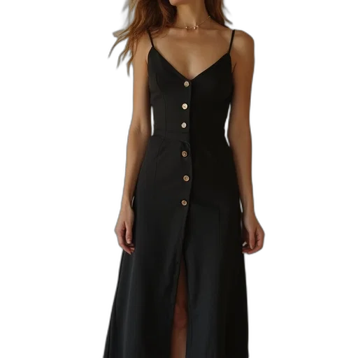 dress, dark, sexy, spaghetti, strap, midi, straps, buttons transparent PNG cut-out