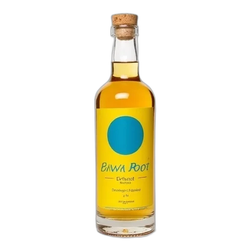 bottle, crown, kava, root, extract, yellow, label, blue transparent PNG cut-out