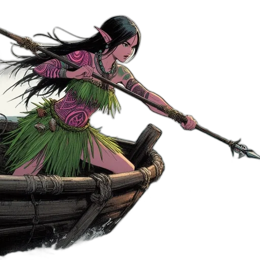 fantasy art, concept art, comic book art, watercolor, green, female, figure, tribal transparent PNG cut-out