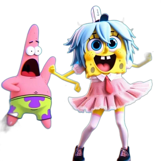 concept art, 3d render, anime, cartoon, spongebob, squarepants, patrick, star transparent PNG cut-out