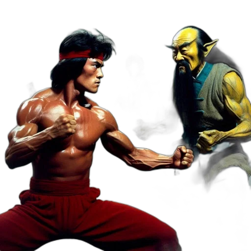 concept art, comic book art, fantasy art, photorealistic, martial, arts, movie, scene transparent PNG cut-out