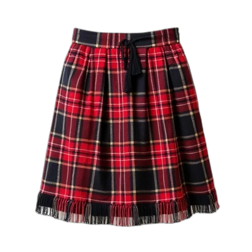 dress, plaid, skirt, fringed, tassel, detail, waistband, displayed transparent PNG cut-out