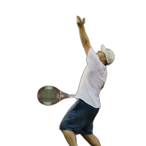 staff, man, white, shirt, blue, shorts, playing, tennis transparent PNG cut-out