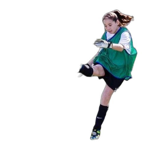 photorealistic, young, girl, green, soccer, jersey, black, shorts transparent PNG cut-out