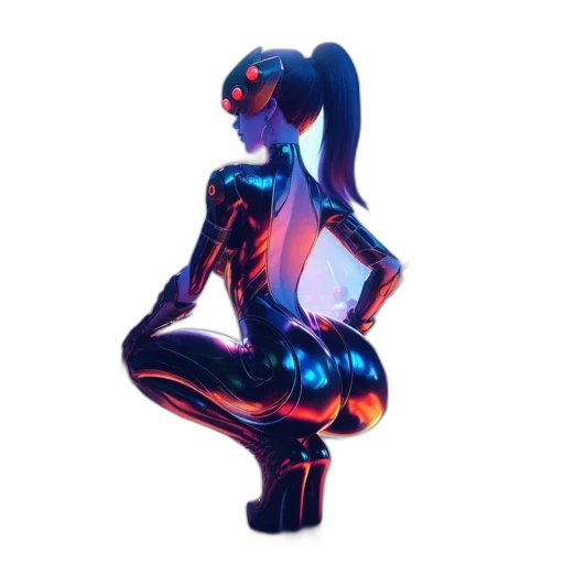 robot, dress, concept art, 3d render, cyberpunk, vaporwave, neon lights, outer space transparent PNG cut-out
