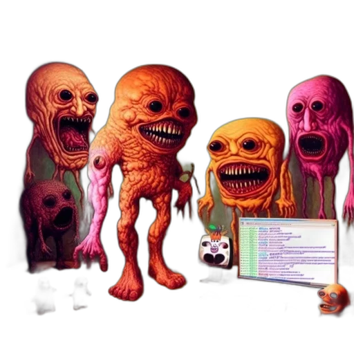 creature, mask, robot, pixel art, concept art, 3d render, vaporwave, neon transparent PNG cut-out