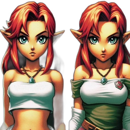 concept art, fantasy art, 3d render, pixel art, green, two, side-by-side, portraits transparent PNG cut-out