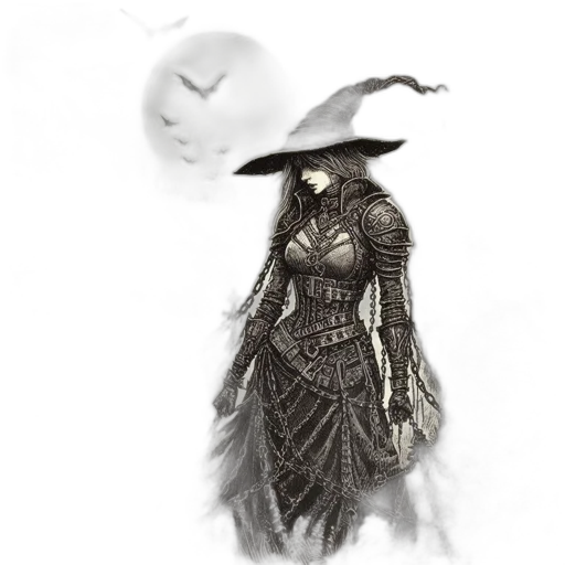 hat, mask, dress, staff, concept art, fantasy art, pencil sketch, comic book art transparent PNG cut-out