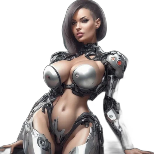 robot, dress, concept art, fantasy art, cyberpunk, comic book art, woman, wears transparent PNG cut-out