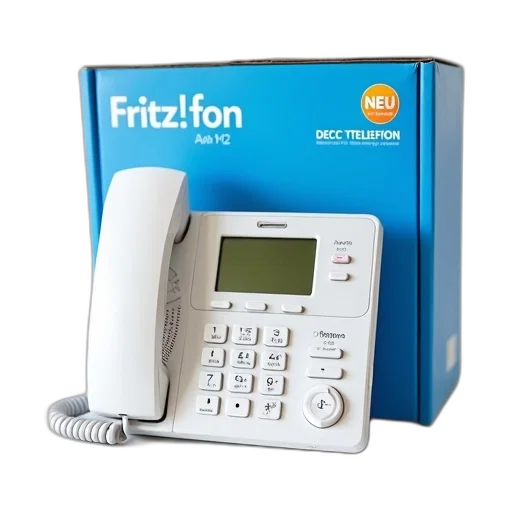 white, cordless, phone, blue, box, reads, fritz, fon transparent PNG cut-out