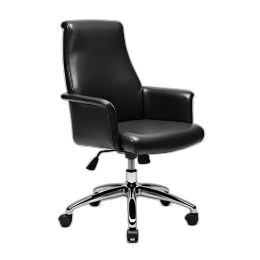 furniture, staff, 3d render, black, leatherette, office, chair, chrome transparent PNG cut-out