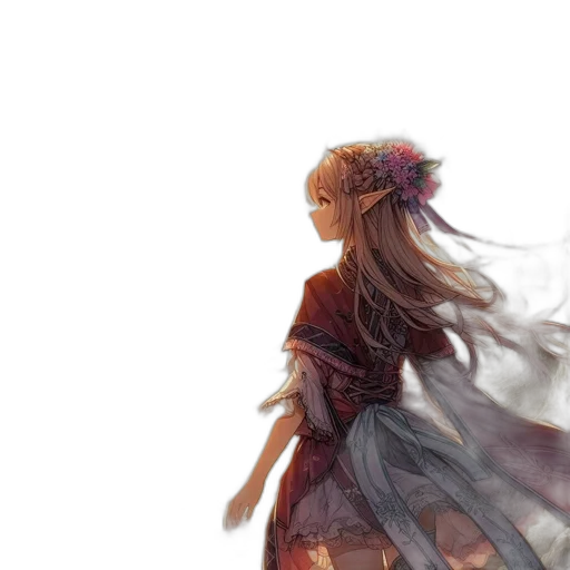dress, crown, flower, hair, concept art, fantasy art, watercolor, anime transparent PNG cut-out