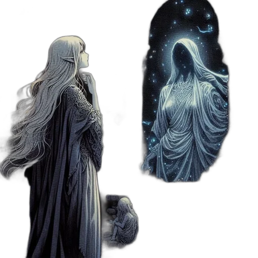 dress, creature, concept art, fantasy art, comic book art, pixel art, outer space, dark transparent PNG cut-out