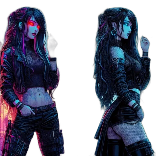 concept art, cyberpunk, fantasy art, comic book art, neon lights, fire, dark, neon transparent PNG cut-out
