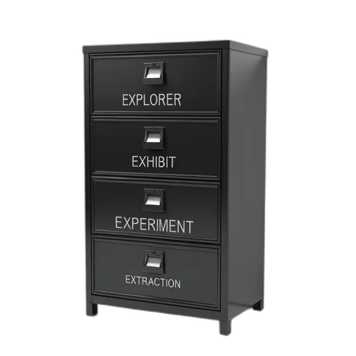 furniture, staff, 3d render, dark, black, metal, filing, cabinet transparent PNG cut-out