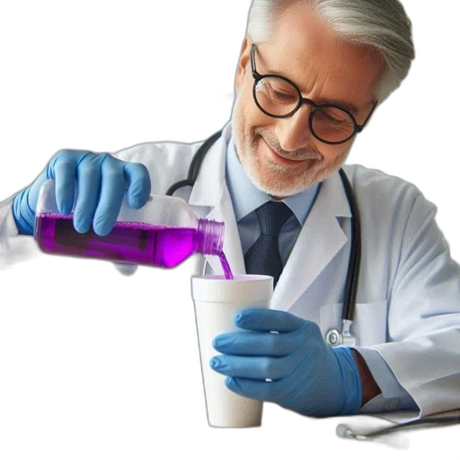 staff, bottle, middle-aged, man, lab, coat, pours, purple transparent PNG cut-out