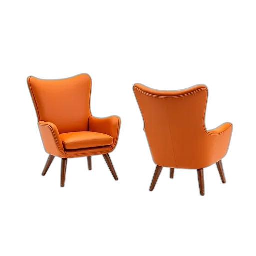 furniture, 3d render, photorealistic, concept art, pair, wooden, chairs, orange transparent PNG cut-out