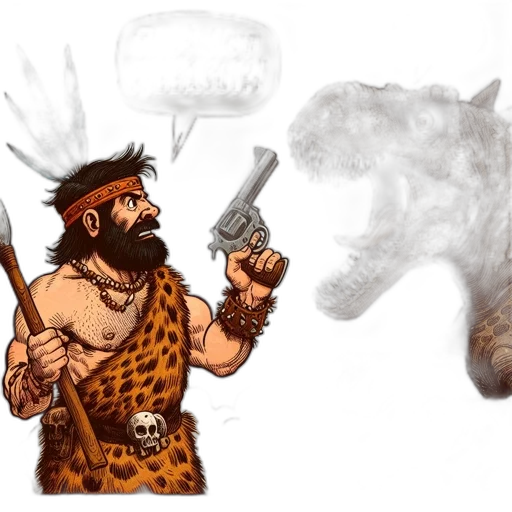 concept art, fantasy art, comic book art, pixel art, fire, earth tones, prehistoric, man transparent PNG cut-out