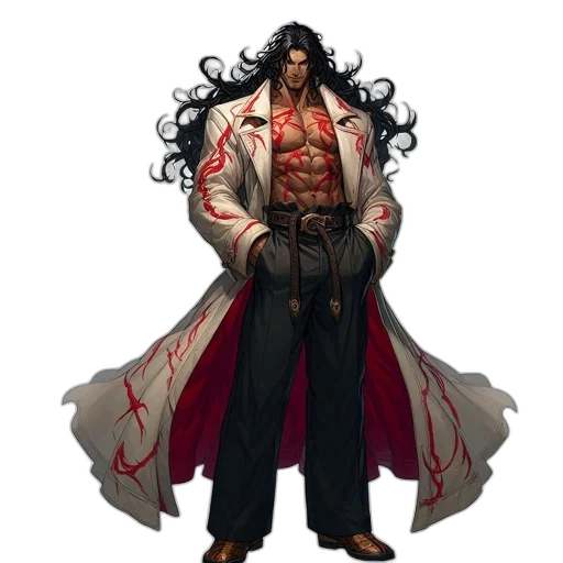 jacket, staff, concept art, fantasy art, comic book art, pixel art, red, dark transparent PNG cut-out