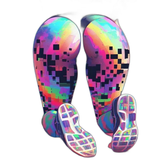 shoes, robot, mask, jewelry, vaporwave, 3d render, cyberpunk, pixel art transparent PNG cut-out