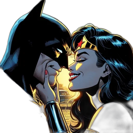 comic book art, neon lights, batman, wonder, woman, share, intimate, moment transparent PNG cut-out