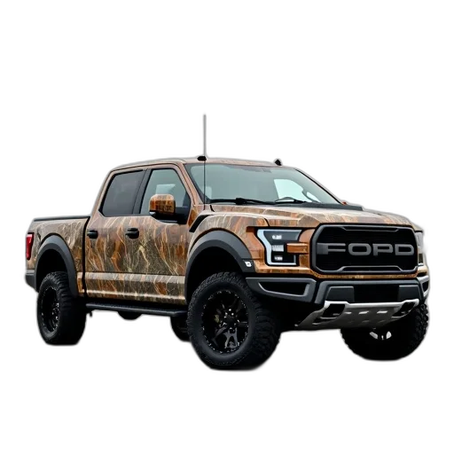 camouflage, pickup, truck, parked, parking, lot transparent PNG cut-out