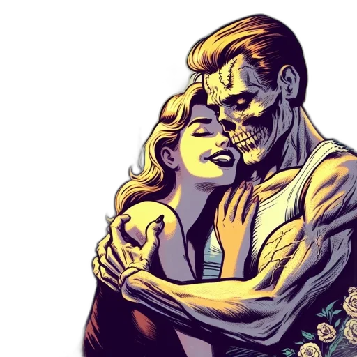 mask, comic book art, concept art, cartoon, neon lights, graveyard, setting, woman transparent PNG cut-out