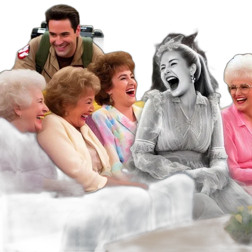 vaporwave, four, older, ladies, laugh, together, alongside, spectral transparent PNG cut-out
