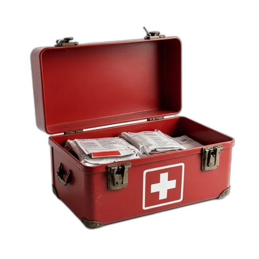 old, emergency, box, first, aid, case, inside, white transparent PNG cut-out