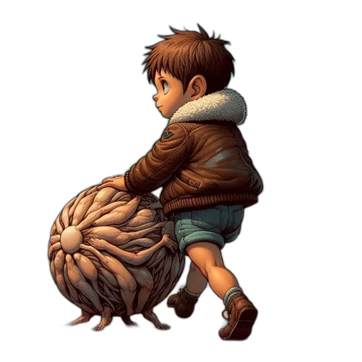 creature, hair, jacket, animal, concept art, pixel art, fantasy art, 3d render transparent PNG cut-out