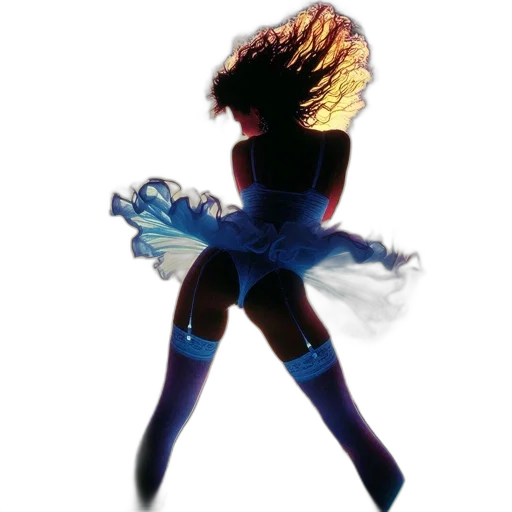 dress, hair, staff, concept art, pixel art, neon lights, blue, elevated transparent PNG cut-out
