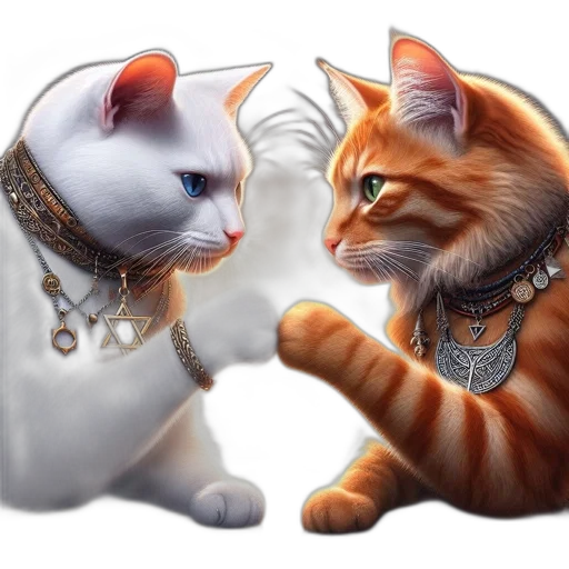 jewelry, photorealistic, fantasy art, concept art, 3d render, white, orange, cats transparent PNG cut-out