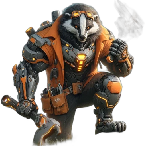 animal, jacket, staff, weapon, concept art, fantasy art, 3d render, comic book art transparent PNG cut-out