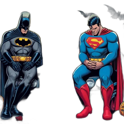 comic book art, concept art, batman, superman, sit, beside, car, graveyard transparent PNG cut-out