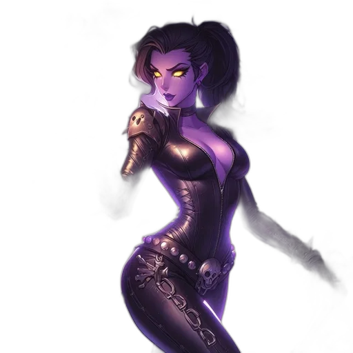 staff, concept art, fantasy art, comic book art, cyberpunk, dark, woman, striking transparent PNG cut-out