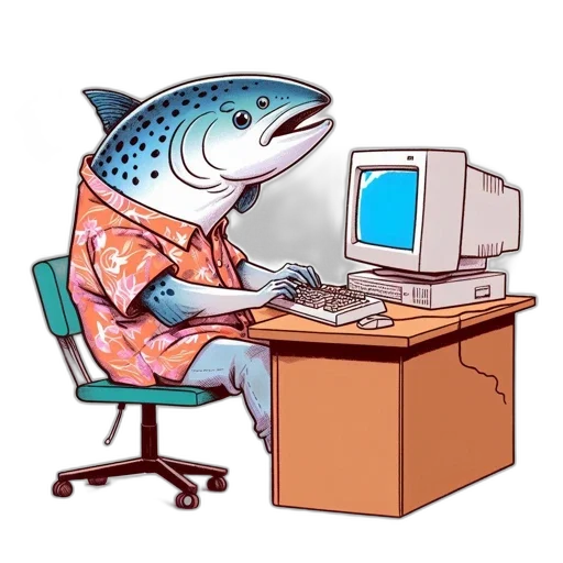 animal, creature, dress, vaporwave, concept art, pixel art, anthropomorphic, fish transparent PNG cut-out