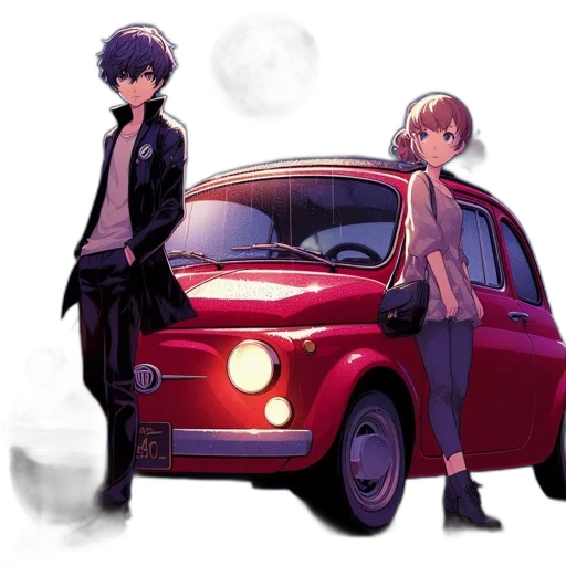 car, concept art, anime, pixel art, watercolor, city street, neon lights, fog transparent PNG cut-out