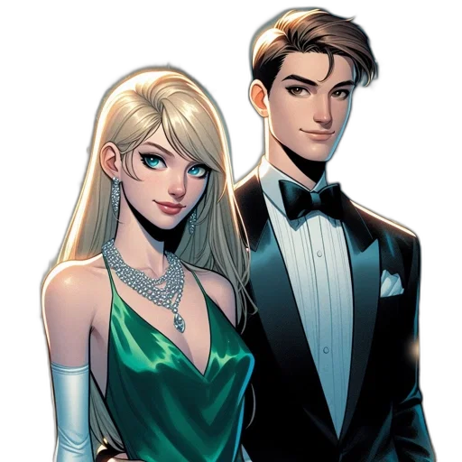 comic book art, concept art, cartoon, fantasy art, two, people, stand, formally transparent PNG cut-out